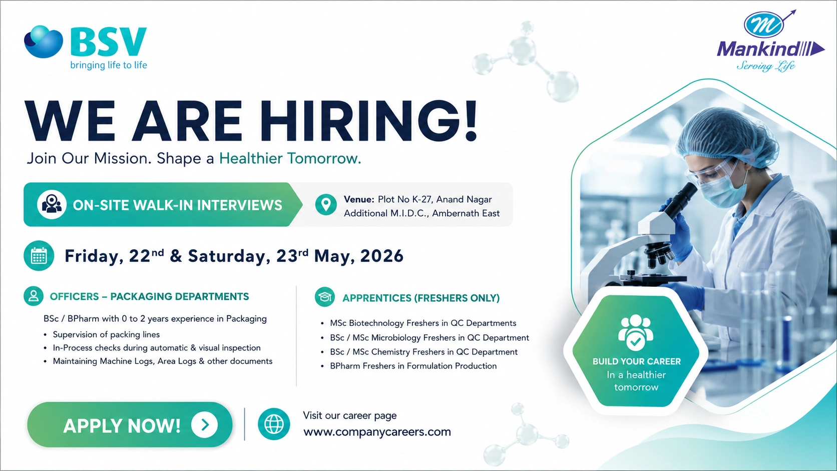 Bharat Serums and Vaccines Limited Walk-In Interview for Packaging, QC & Production Freshers on Friday, 22nd May 2026 & Saturday, 23rd May 2026