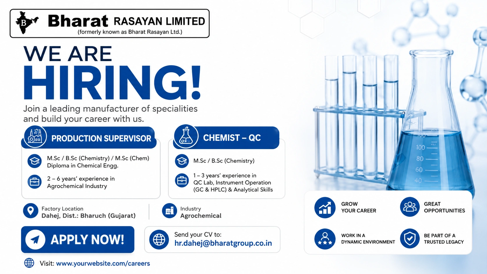 Production Supervisor & Chemist-QC Jobs at Bharat Rasayan Limited – Walk-In Interview on 28th May 2026