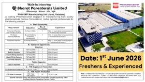Bharat Parenterals Limited Walk-in Interview 2026 – Production, Operator & Supervisor Jobs in Vadodara