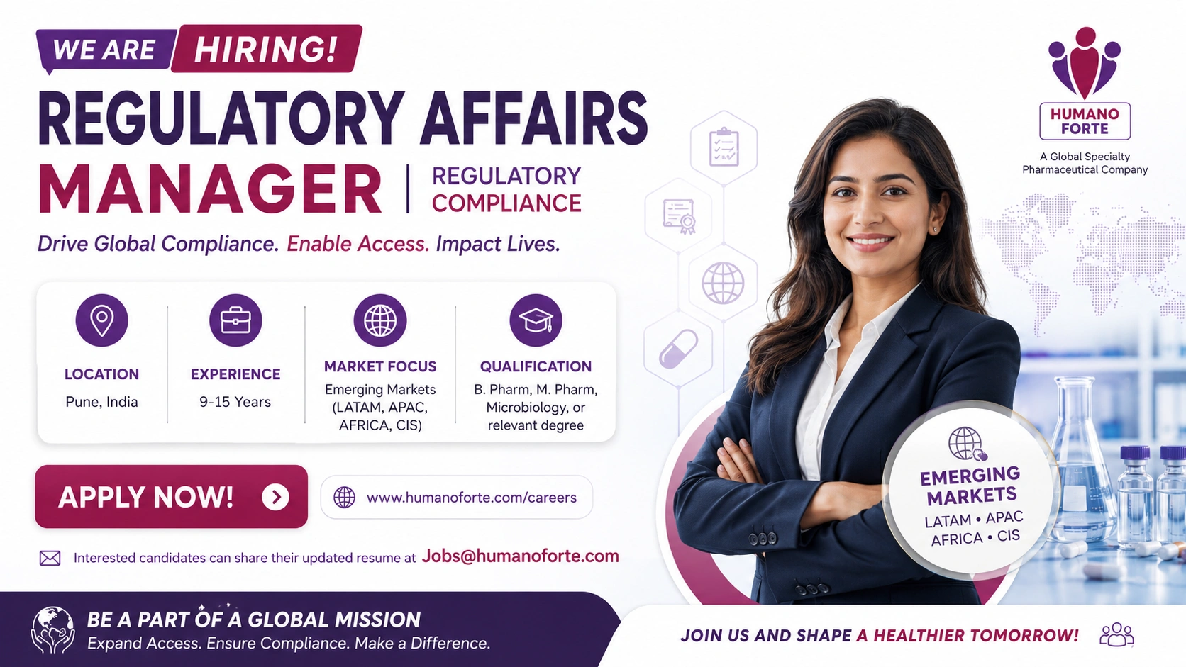 Regulatory Affairs Manager Jobs in Pune | Emerging Markets Pharma Careers 2026