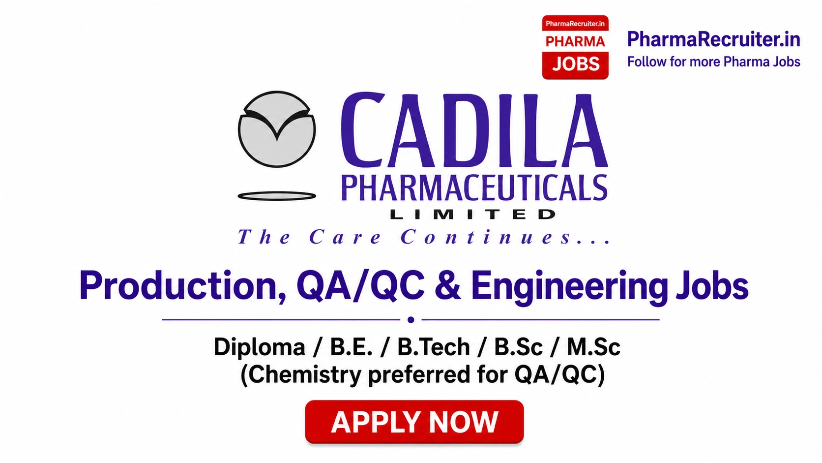 Diploma / B.E. / B.Tech / B.Sc / M.Sc (Chemistry preferred for QA/QC)