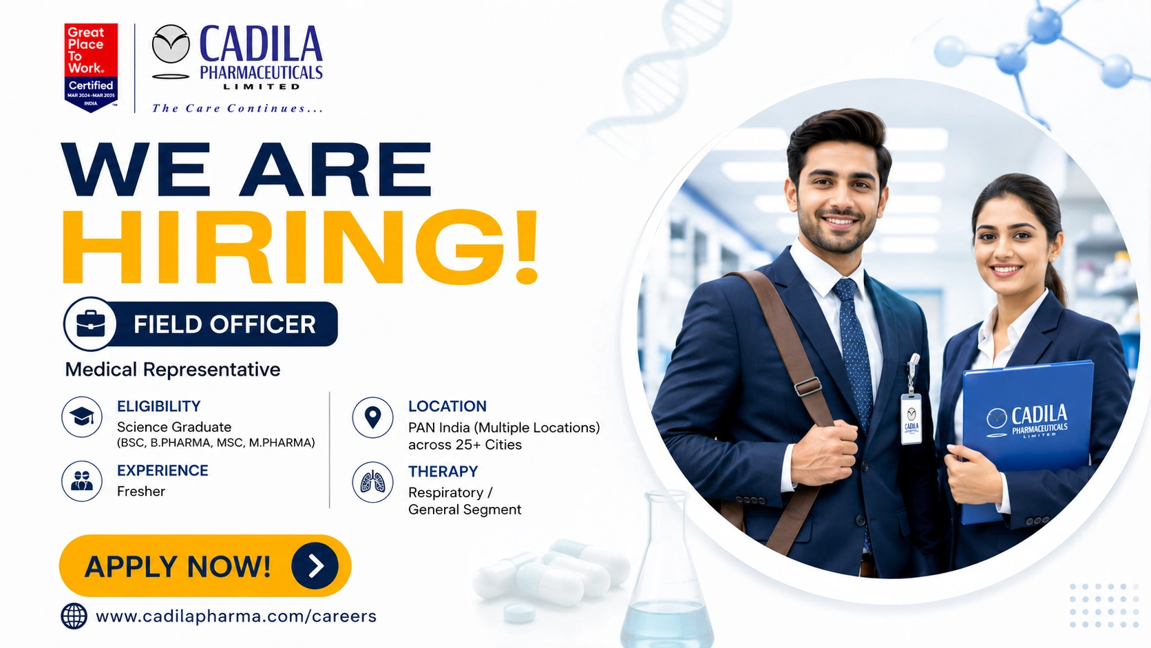 Field Officer / Medical Representative Jobs at Cadila Pharmaceuticals – Freshers Hiring Across India