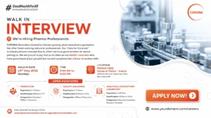 CORONA Remedies Limited Walk-In Interview for Production, QA & Analytical Development Roles on 24th May 2026