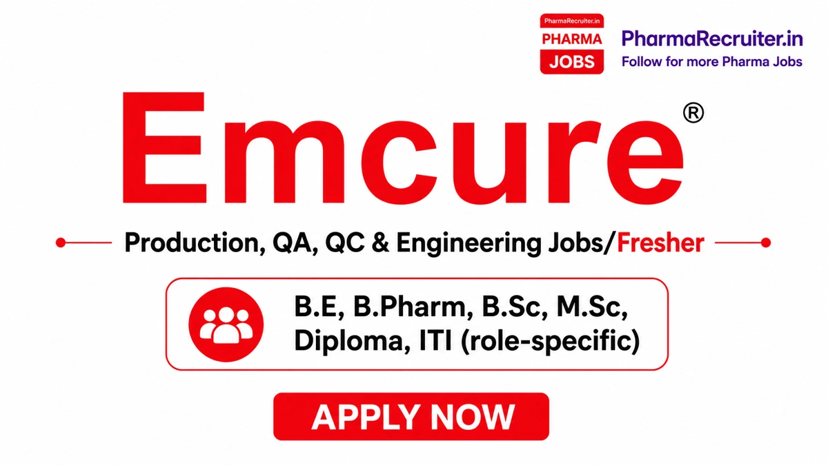 B.E, B.Pharm, B.Sc, M.Sc, Diploma, ITI (role-specific)