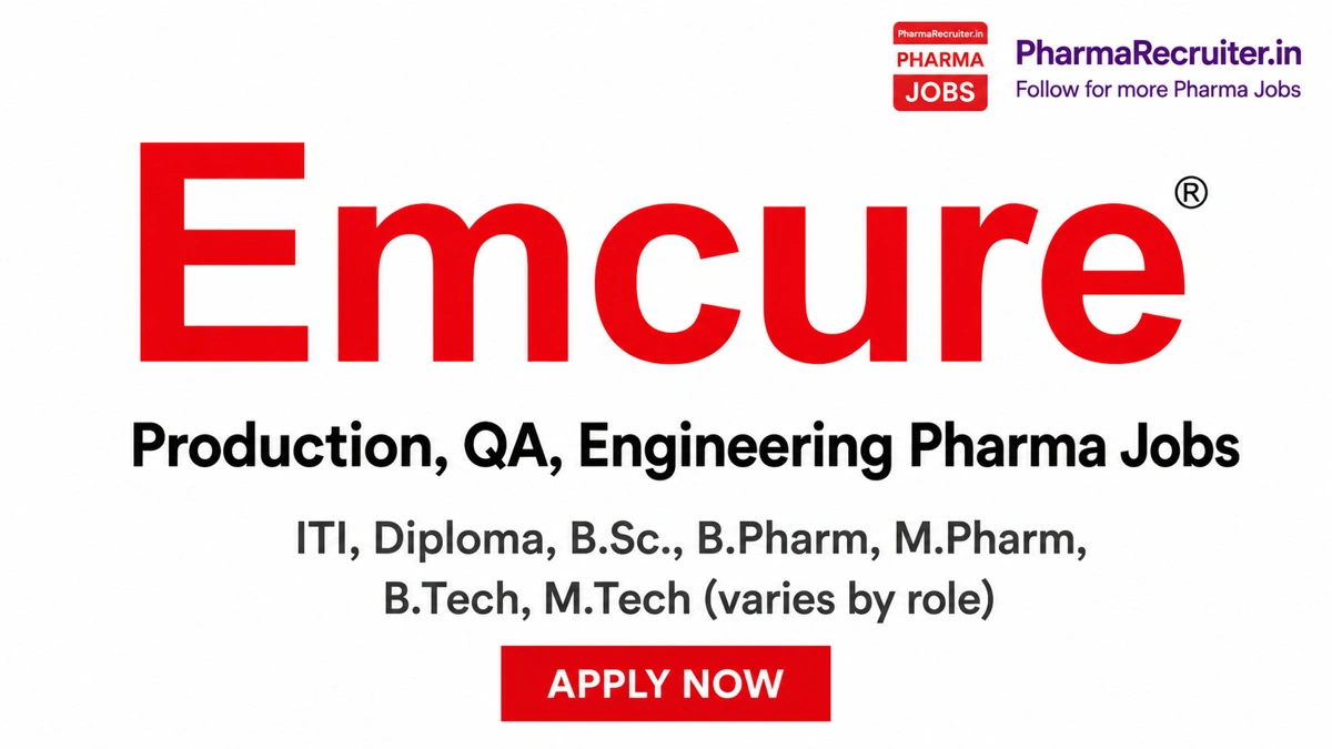 ITI, Diploma, B.Sc., B.Pharm, M.Pharm, B.Tech, M.Tech (varies by role)