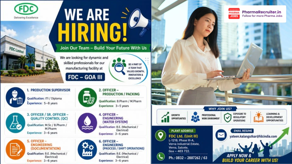 FDC Limited Hiring Multiple Positions in Production, QC & Engineering