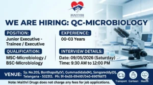 Maithri Drugs Hiring QC Microbiology Roles | Walk-in Interview on 09 May 2026 (Saturday)
