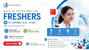 Granules India Walk-In Interview for Freshers | Pharma Jobs in Hyderabad on 30 - 31 May 2026