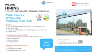 Granules India Walk-In Interview for Freshers Apprenticeship on 13th May 2026