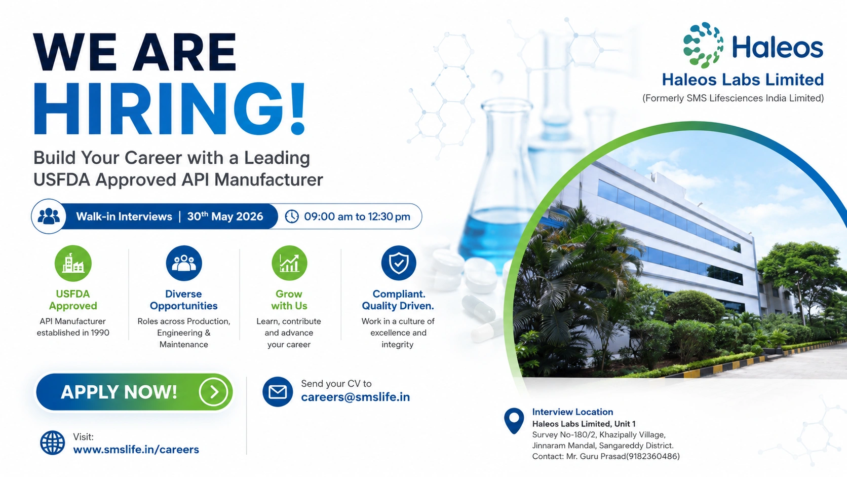 Haleos Labs Limited Walk-In Interview for Production, Documentation, and Engineering Roles on 30th May 2026