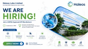 Haleos Labs Limited Walk-In Interview for Production, Engineering & Regulatory Affairs Roles on 15th & 16th May 2026