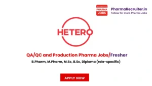 B.Pharm, M.Pharm, M.Sc, B.Sc, Diploma (role-specific)