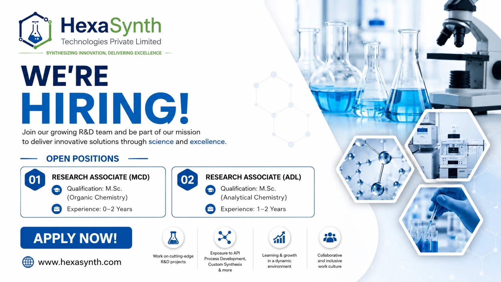 HexaSynth Technologies Private Limited Hiring Research Associates in Ahmedabad | Pharma R&D Careers