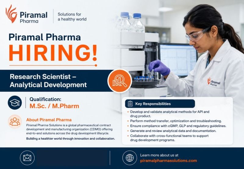 Piramal Pharma Solutions Hiring Research Scientist – Analytical Development | Pharma Jobs in India