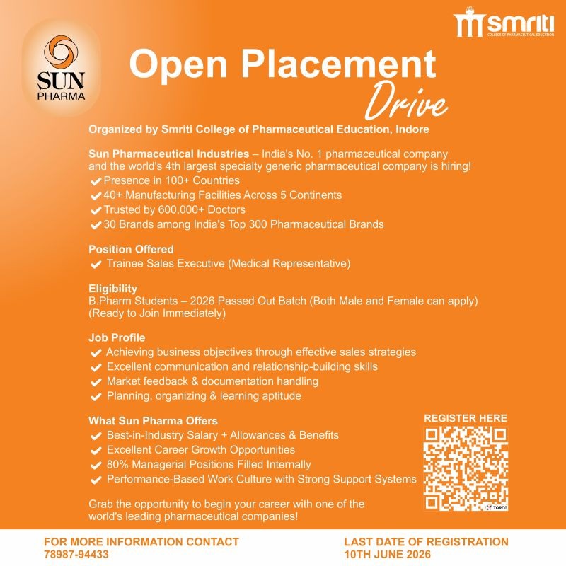 Sun Pharma Open Placement Drive for B.Pharm Freshers | Trainee Sales Executive Jobs in India