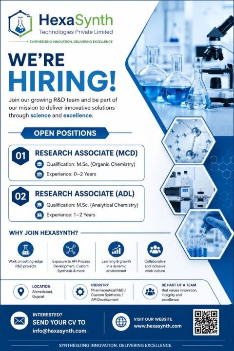 HexaSynth Technologies Private Limited Hiring Research Associates in Ahmedabad | Pharma R&D Careers