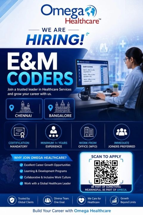 Omega Healthcare Hiring E&M Coders in Chennai and Bangalore | Healthcare Careers