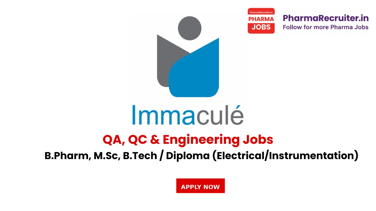 B.Pharm, M.Sc, B.Tech / Diploma (Electrical/Instrumentation)