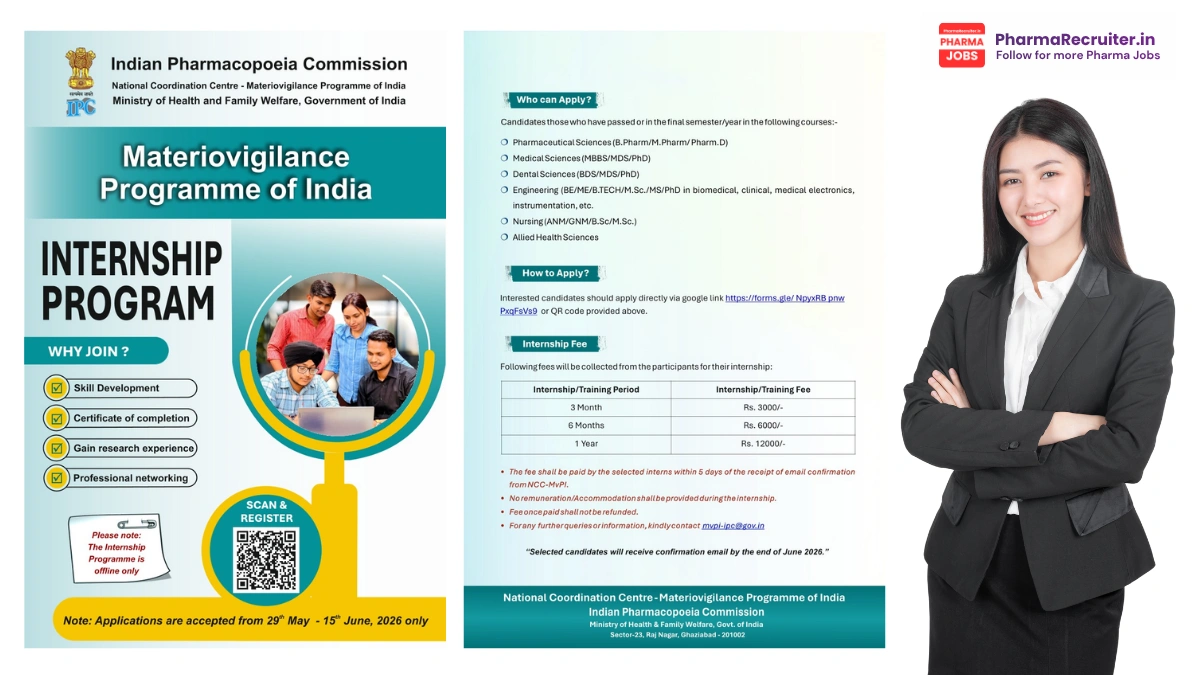 Indian Pharmacopoeia Commission (IPC) Materiovigilance Programme of India – Internship Program 2026