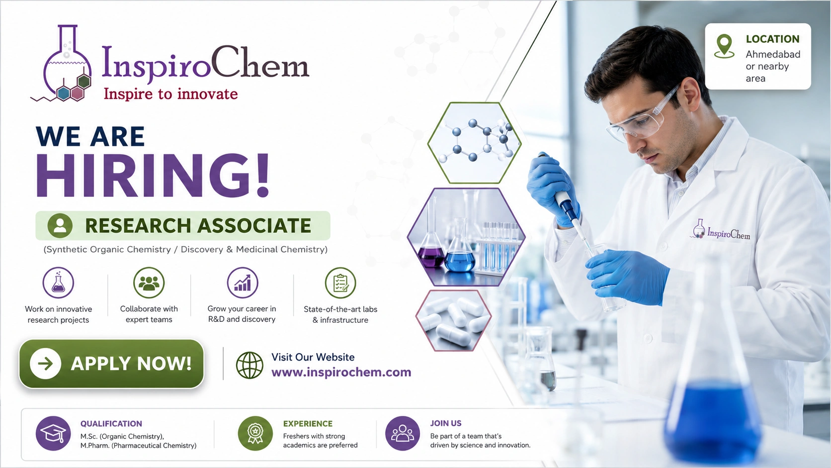 InspiroChem Hiring Research Associate – Organic Chemistry & Medicinal Chemistry Jobs in Ahmedabad