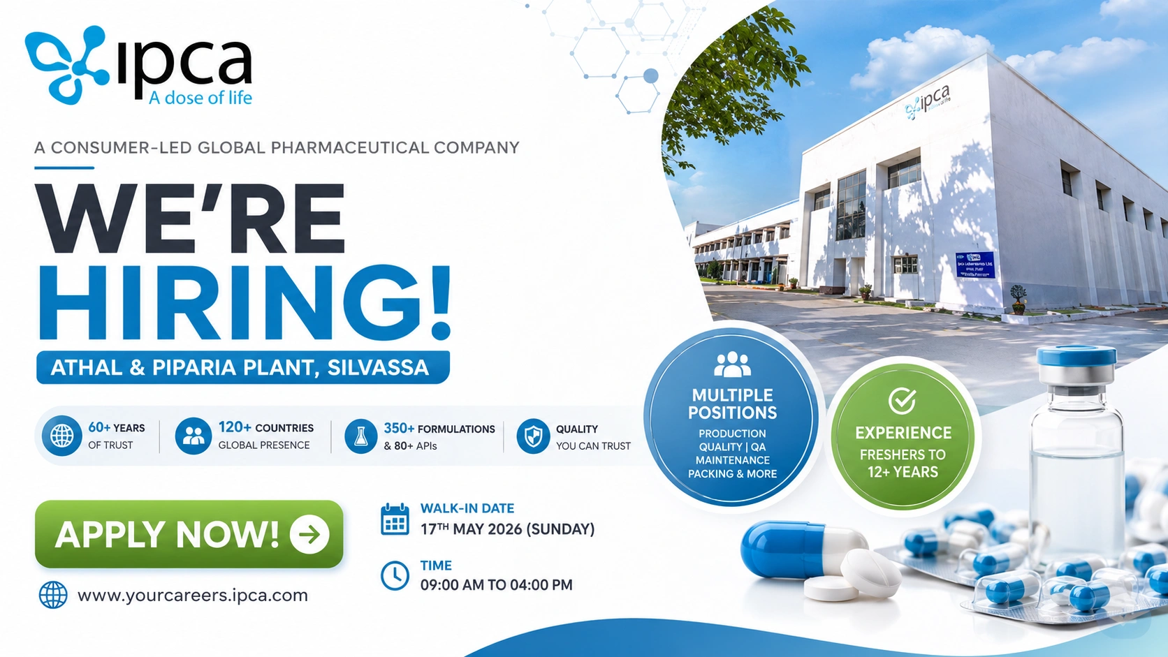 Ipca Laboratories Walk-In Interview for QA, QC, Production & Packing Departments on 17th May 2026 (Sunday)