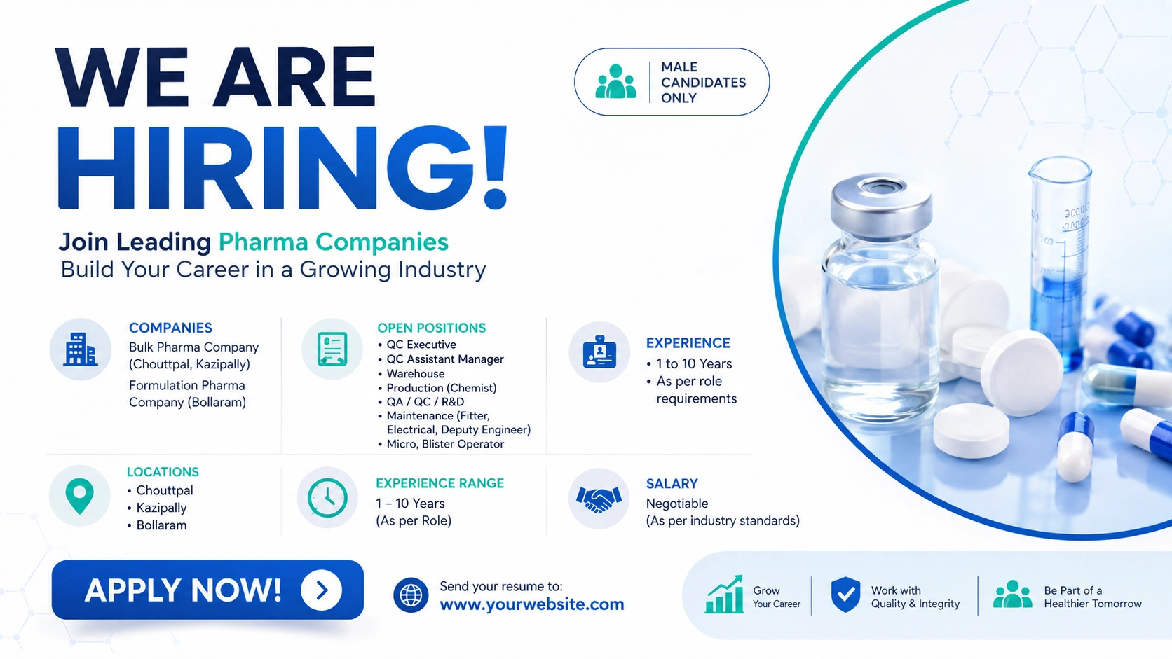 Bulk Pharma & Formulation Pharma Jobs in Hyderabad | QA, QC, Production & Warehouse Openings