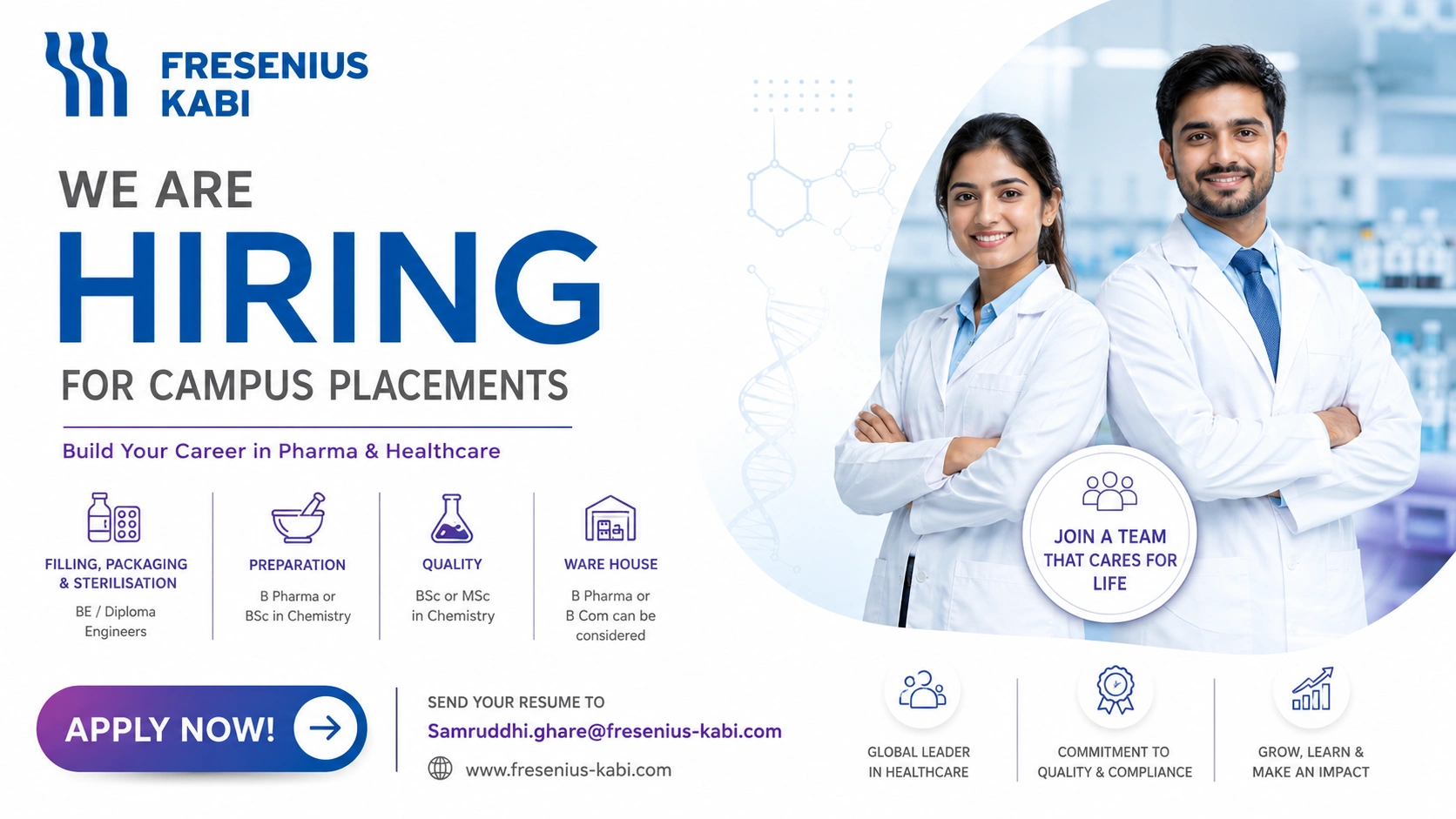 Fresenius Kabi India Campus Placement Drive | Pharma Jobs in Pune for BE, Diploma, B Pharma, BSc & MSc Graduates