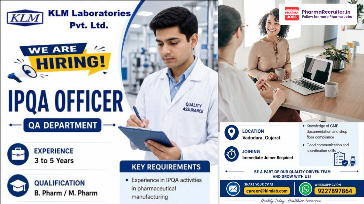 KLM Laboratories Hiring IPQA Officer – Quality Assurance