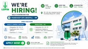Lupin Walk-In Interview for QC & Production Roles in Mandideep, Bhopal on 17th May 2026