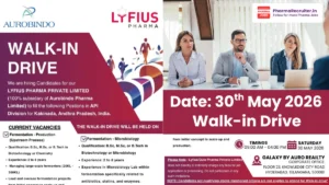 Lyfius Pharma Hiring Fermentation Professionals – Walk-in Drive Hyderabad on 30th May 2026
