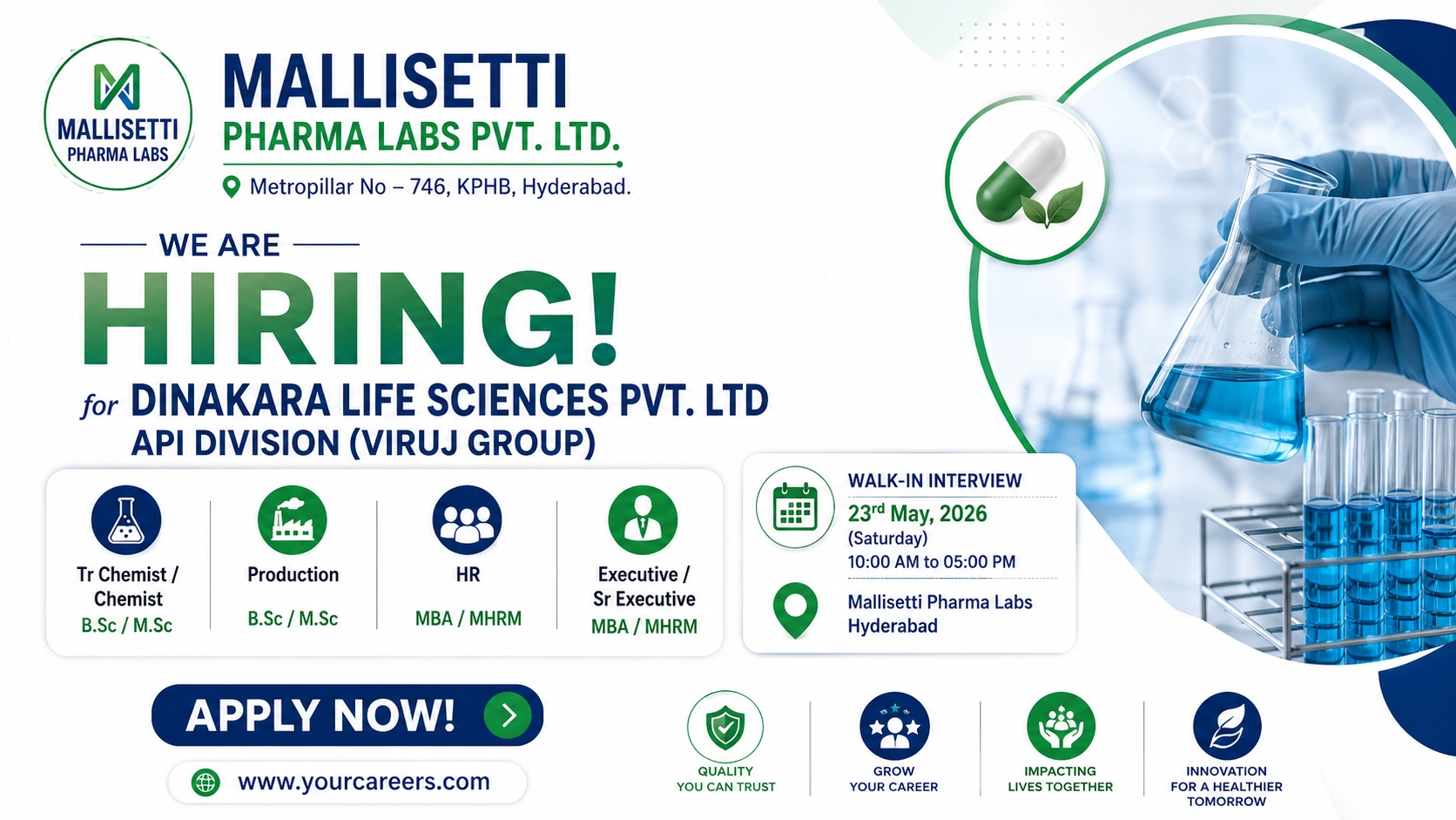 Mallisetti Pharma Labs Walk-In Interview for Production and HR Roles in Andhra Pradesh on 23 May 2026 (Saturday)
