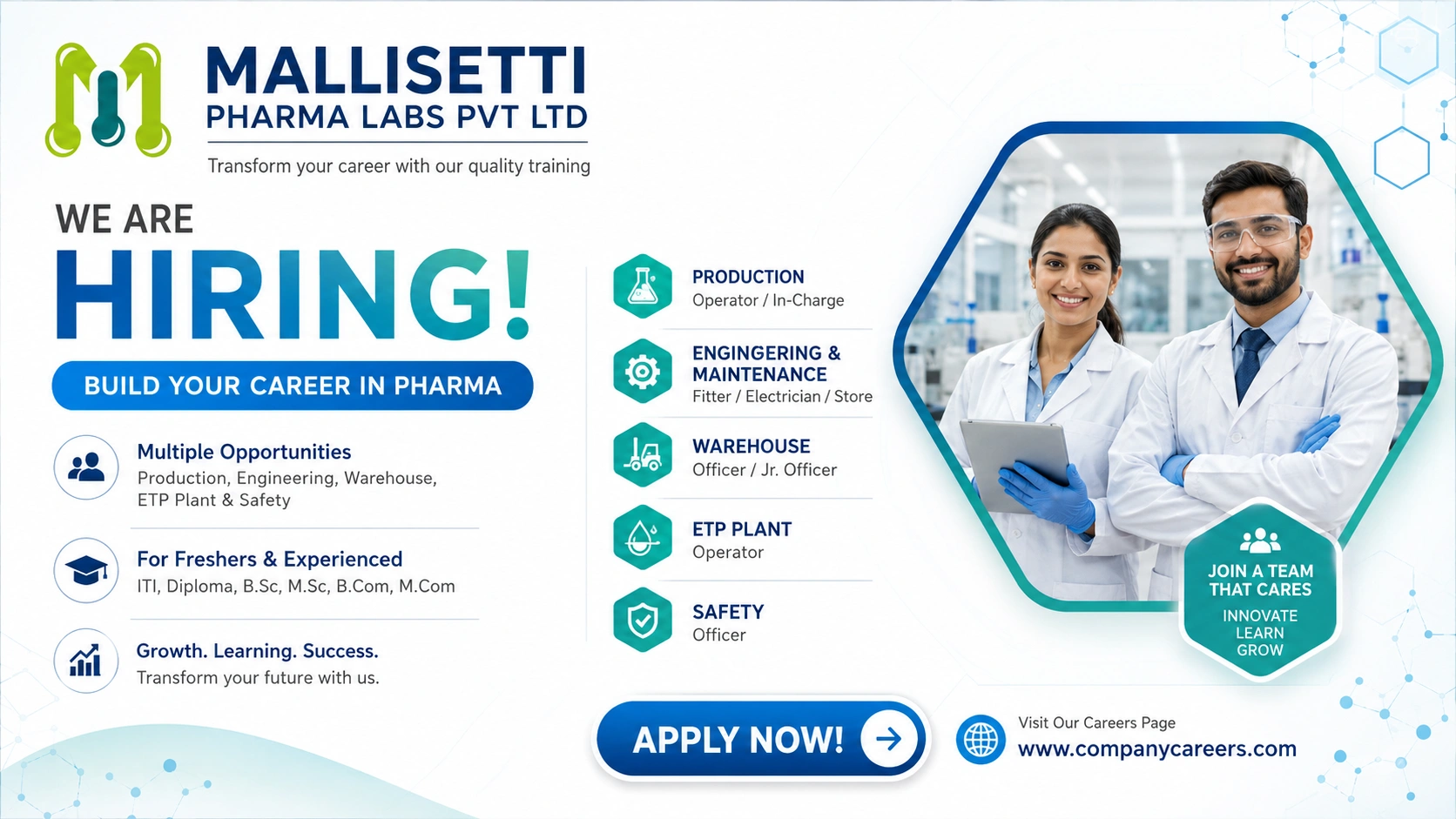 MALLISETTI PHARMA LABS PVT LTD Hiring | Production, Engineering, Warehouse & Safety Pharma Jobs