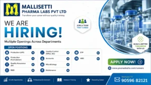 MALLISETTI PHARMA LABS PVT LTD Hiring for Multiple Departments | Pharma Jobs 2026