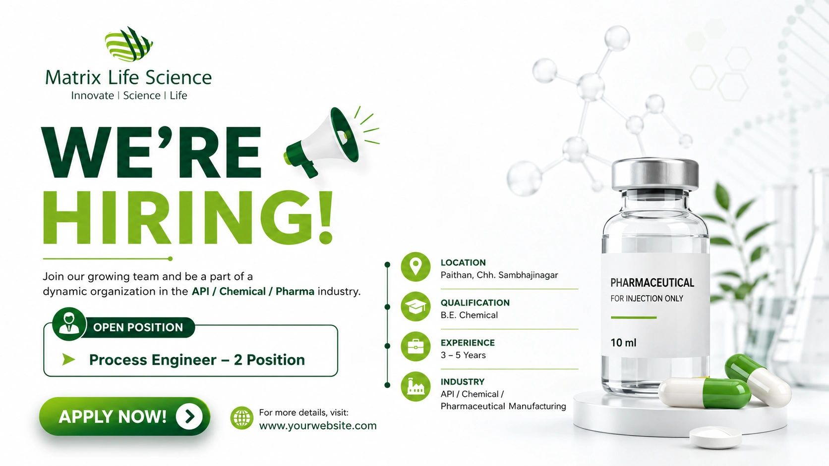 Matrix Life Science Hiring Process Engineers | Pharma Jobs in Paithan, Chh. Sambhajinagar