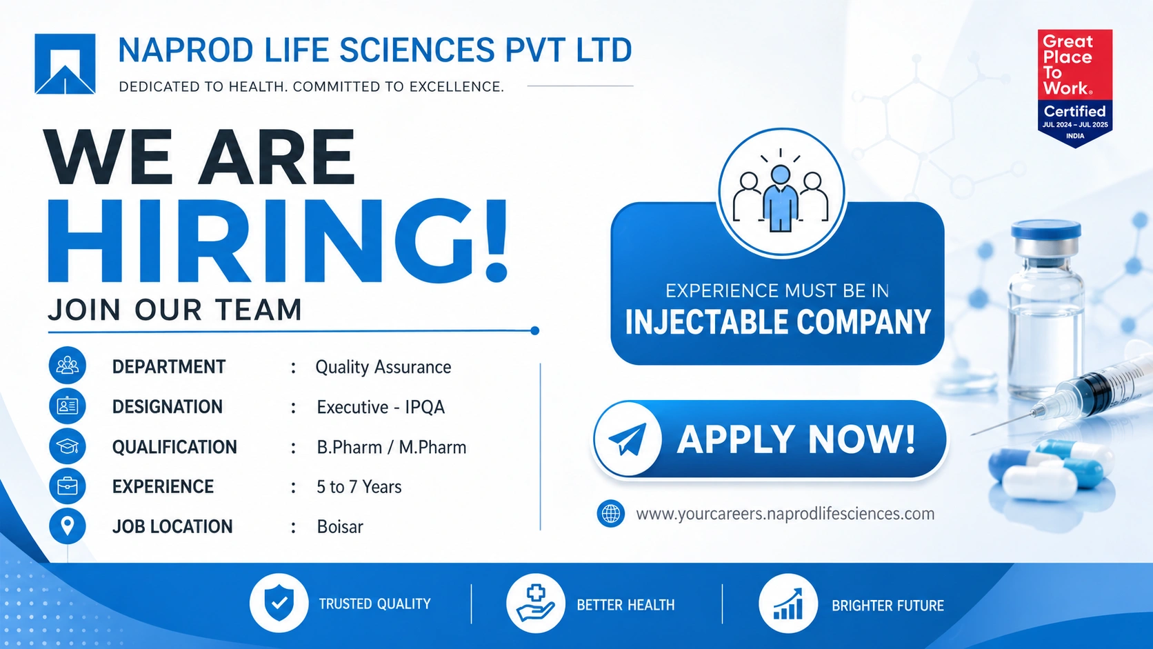 Executive – IPQA Job Opening at Naprod Life Sciences Pvt Ltd | QA Pharma Jobs in Boisar