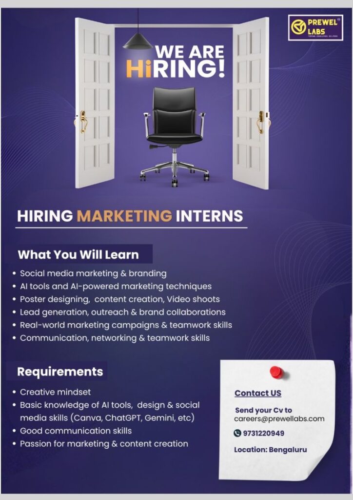 Prewel Labs Hiring Marketing Interns in Bengaluru | Apply Now for Internship Opportunities