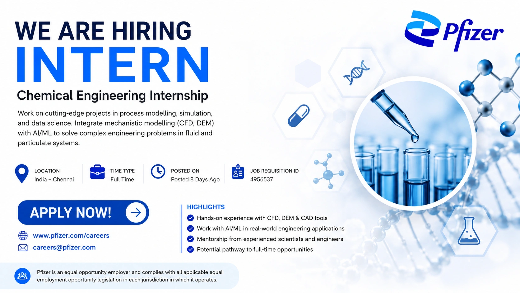Pfizer Internship in Chennai | Chemical Engineering Intern Jobs for IIT & NIT Students