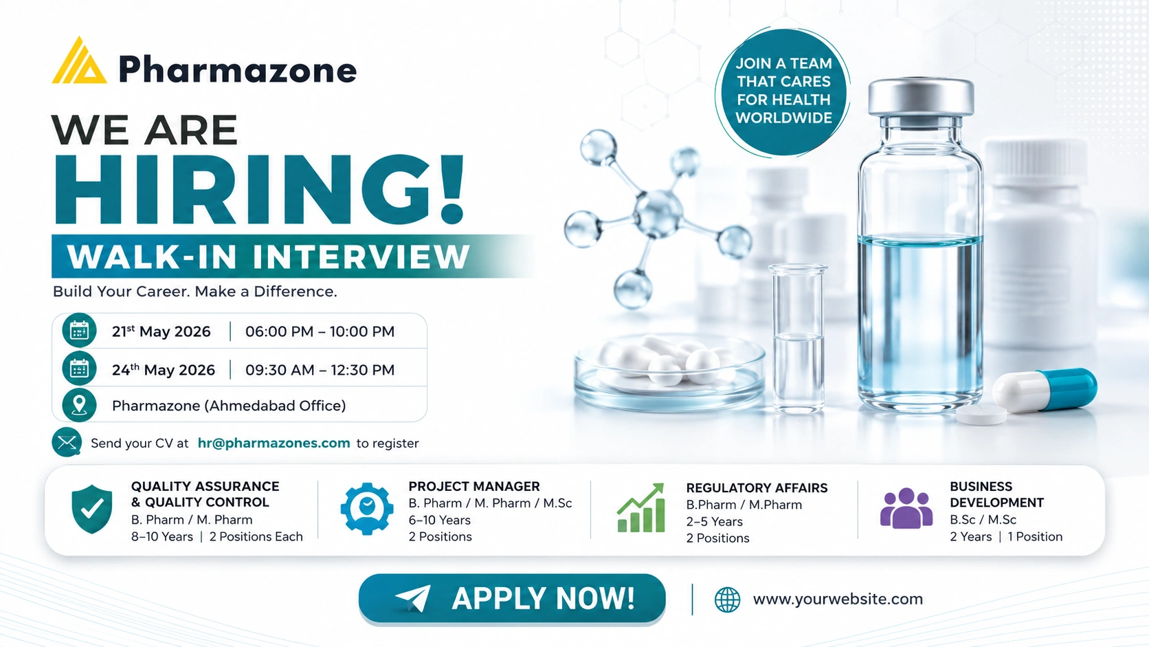 Pharmazone Walk-In Interview for QA, QC, Regulatory Affairs & Project Manager Roles on 21st May 2026