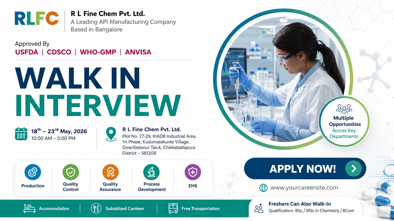 RL Fine Chem Pvt. Ltd Walk-In Interview for QA, QC, Production & Research Roles