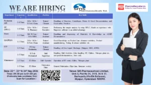 SMS Pharmaceuticals Walk-in Drive on 22nd, 23rd, 24th May