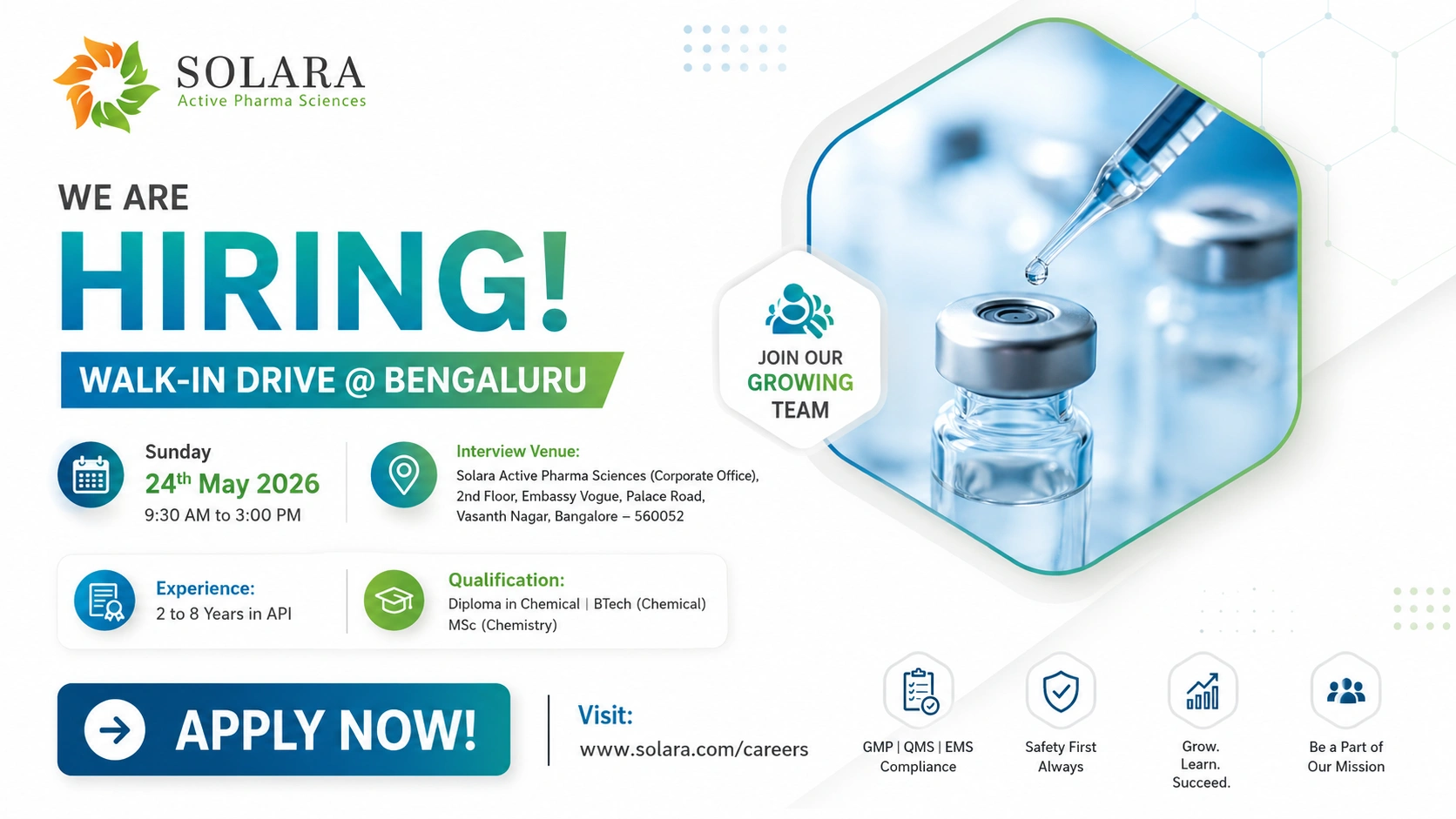 Solara Active Pharma Sciences Walk-In Interview for Production API Roles in Mangalore on Sunday, 24th May 2026