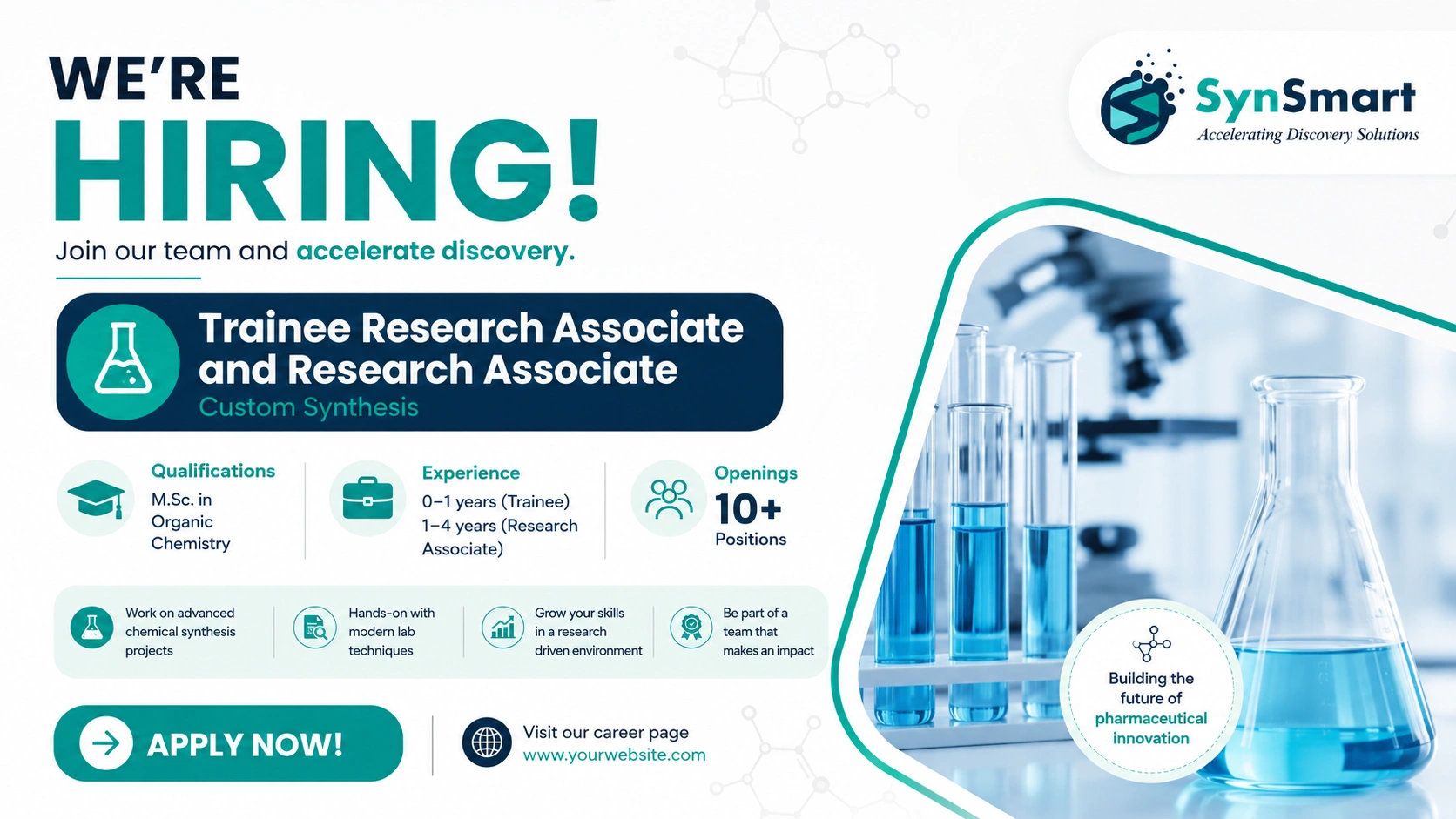 SynSmart Hiring: Walk-In Interview for Trainee Research Associate & Research Associate – Custom Synthesis on 30 May 2026 (Saturday)