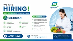 Synergen Bio Hiring Dietician for Clinical Research Department in Pune | Pharma Jobs