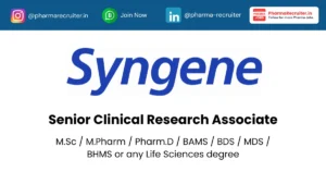 Syngene Hiring Senior Clinical Research Associate