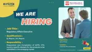 Uniza Hiring Freshers for Regulatory Affairs Executive