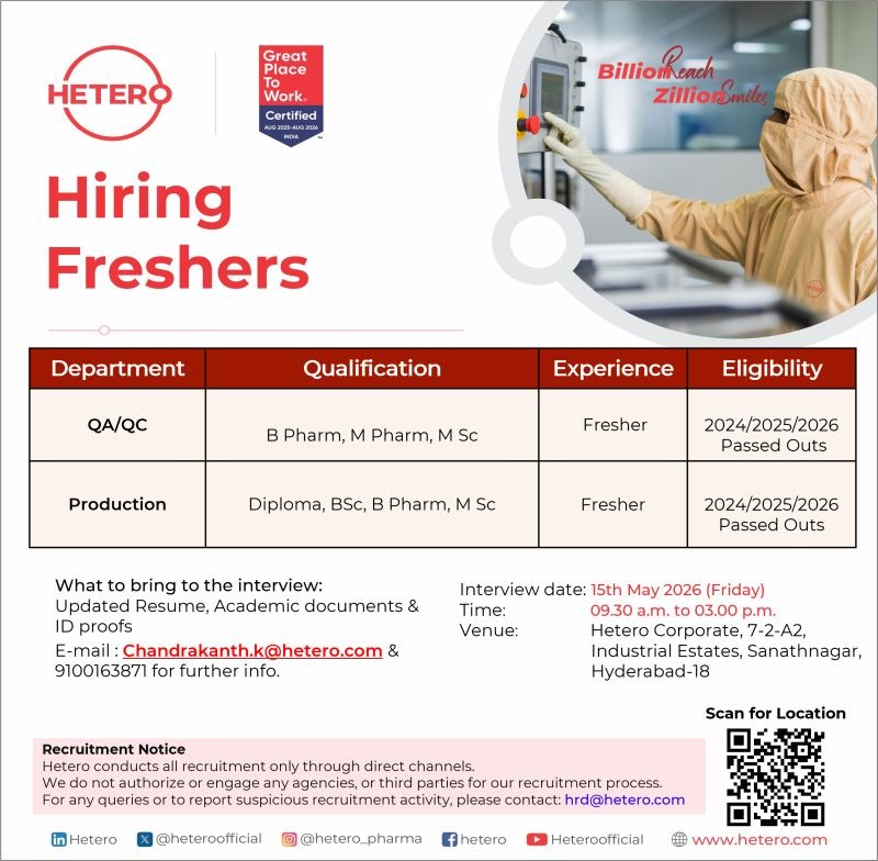  This is a golden opportunity for freshers in QA jobs, QC jobs, and production jobs. 