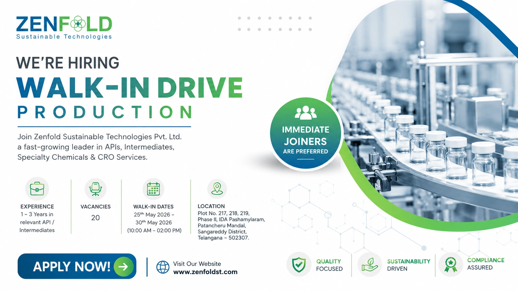 Walk-In Drive for Production Jobs at Zenfold Sustainable Technologies Pvt. Ltd. on 25th May 2026 – 30th May 2026