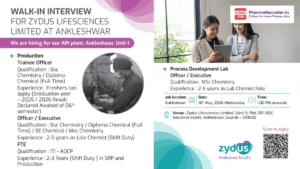 Zydus Lifesciences Walk-in Interview for Production & Process Development