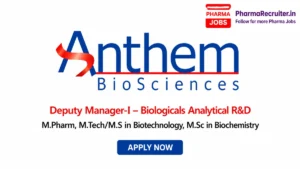 M.Pharm, M.Tech/M.S in Biotechnology, M.Sc in Biochemistry