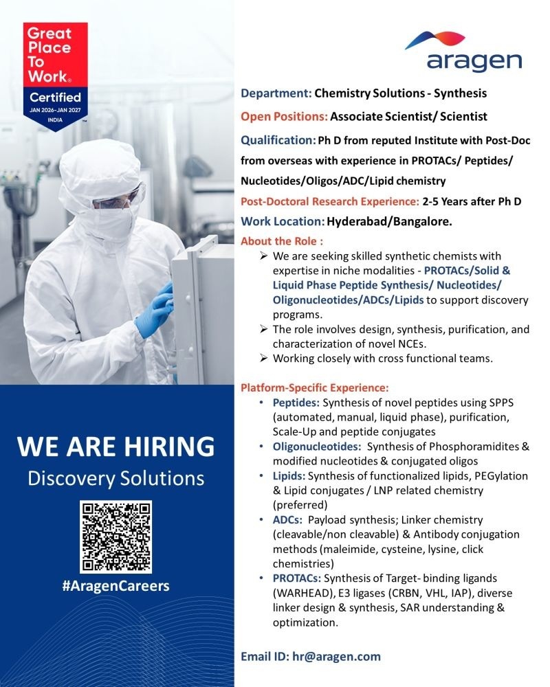 Aragen Hiring – Associate Scientist / Scientist Jobs in Hyderabad & Bangalore
